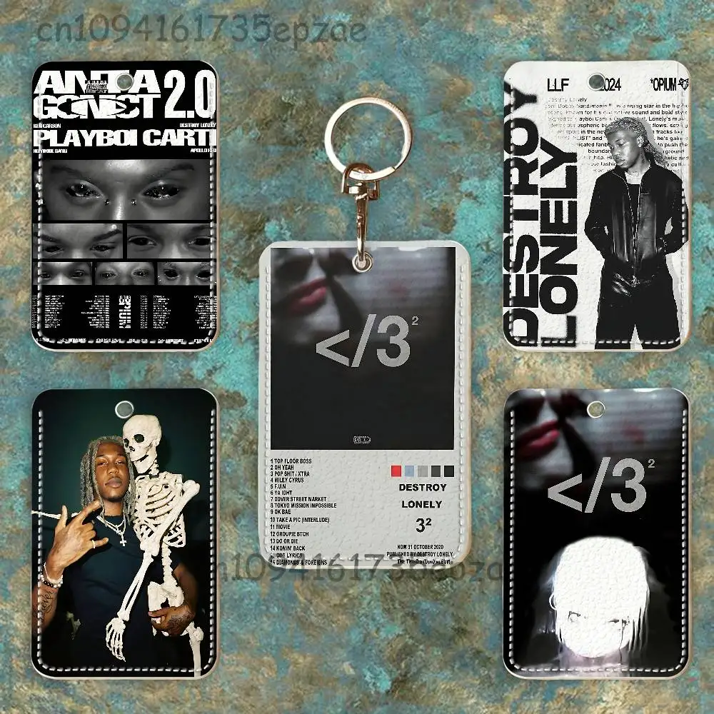 

D-Destroy L-Lonely Custom Access Card Case Leather Card Holder Keychain Key Ring Transportation Card Case Gifts