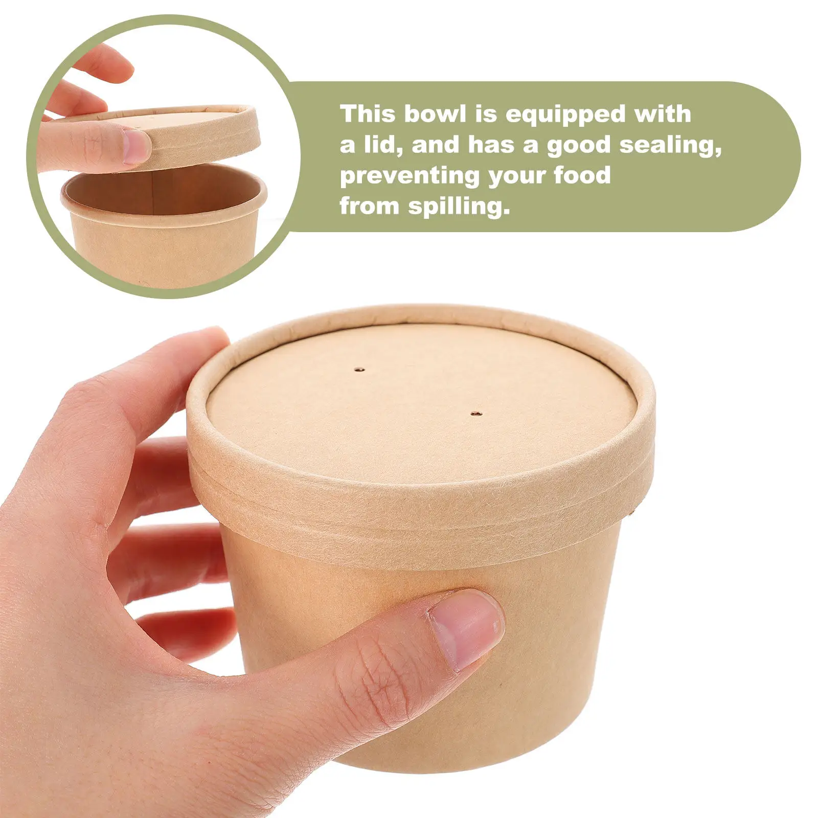 Disposable Kraft Paper Bowls with Tight Fit Lids 20 Pack Leak Resistant Takeout Containers for Home Restaurant