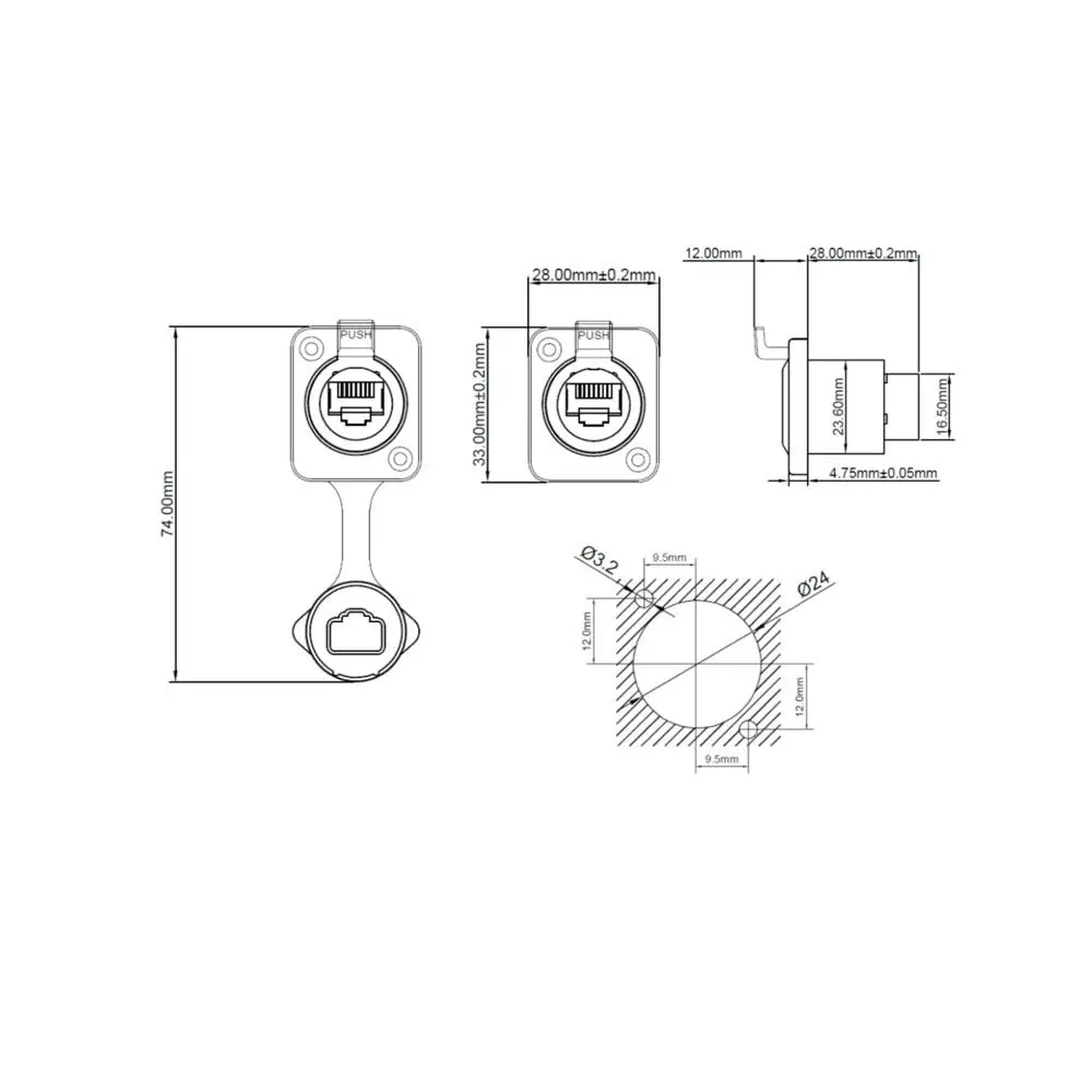 RJ45 Waterproof Network Connector with Rubber Cover IP65 8p8c D Type Panel Mount Socket RJ45 Ethernet Connector Aviation Plug