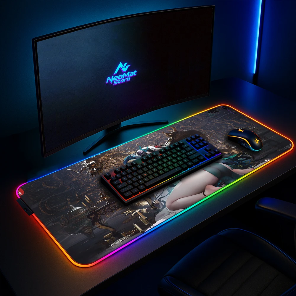 Led Gaming Mats Sexy Mousepad Xxl Rgb Mouse Pad Laser Pc Mat with Backlight Glowing Keyboard Mat Hentai Nsfw Gamer Table Decor