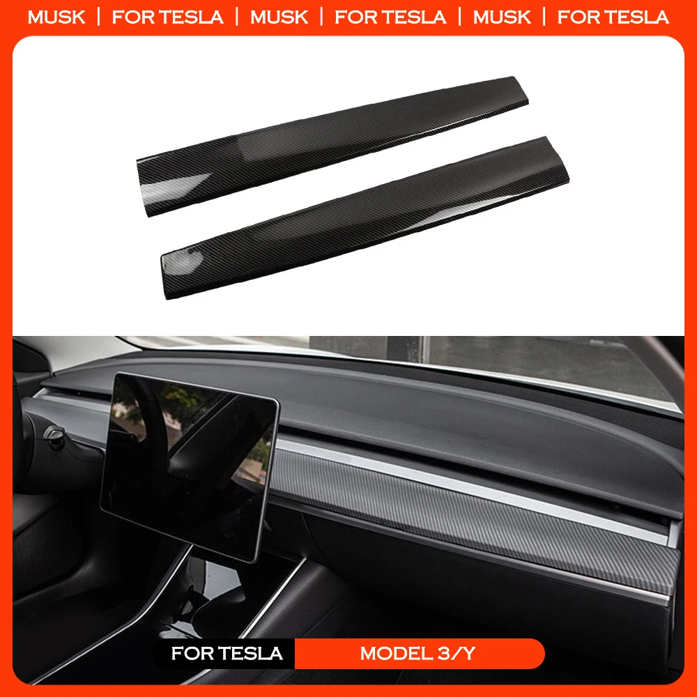 

For Tesla Model 3 Model Y Center Console Decorative Strip 2022 Interior Accessories Dashboard Protective Cover ABS Carbon Fiber