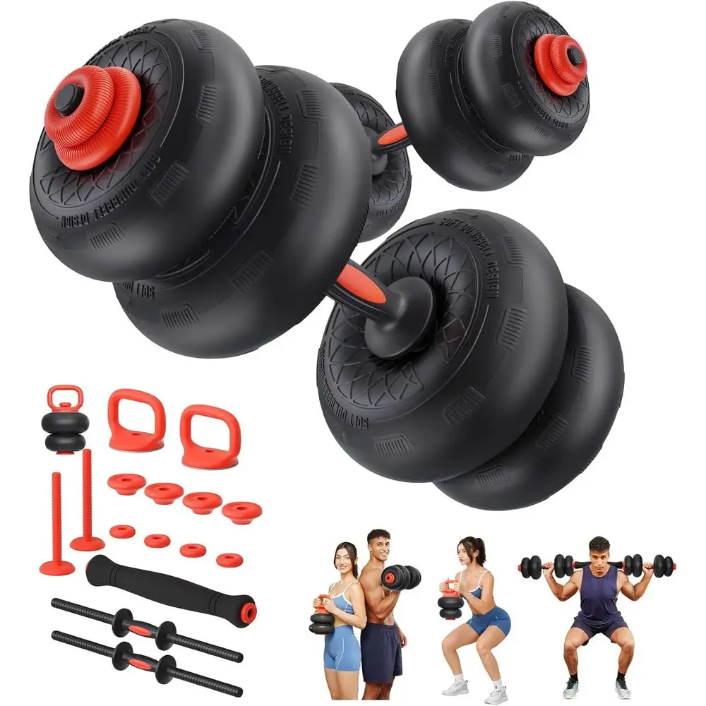 5-in-1 Adjustable Dumbbell Set with Air Cushion, Bar, Kettlebells, Push-up Stand, and Weight Plates for Home Gym Use