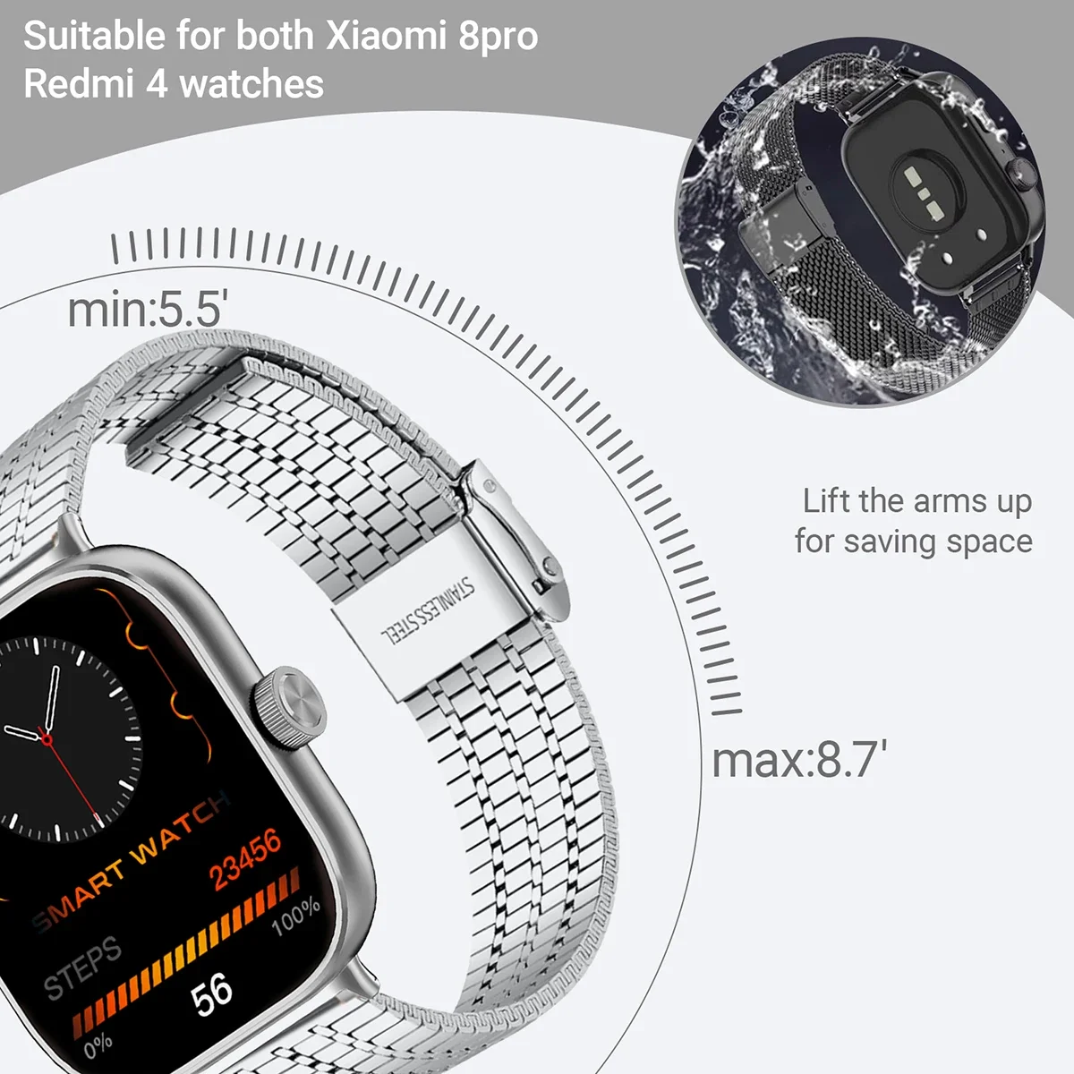 Edelstahlarmband für Redmi Watch 6 5 4 Metall-Ersatzarmband für Xiaomi MiBand 10/9/8 Pro Correa Band – Detail 14