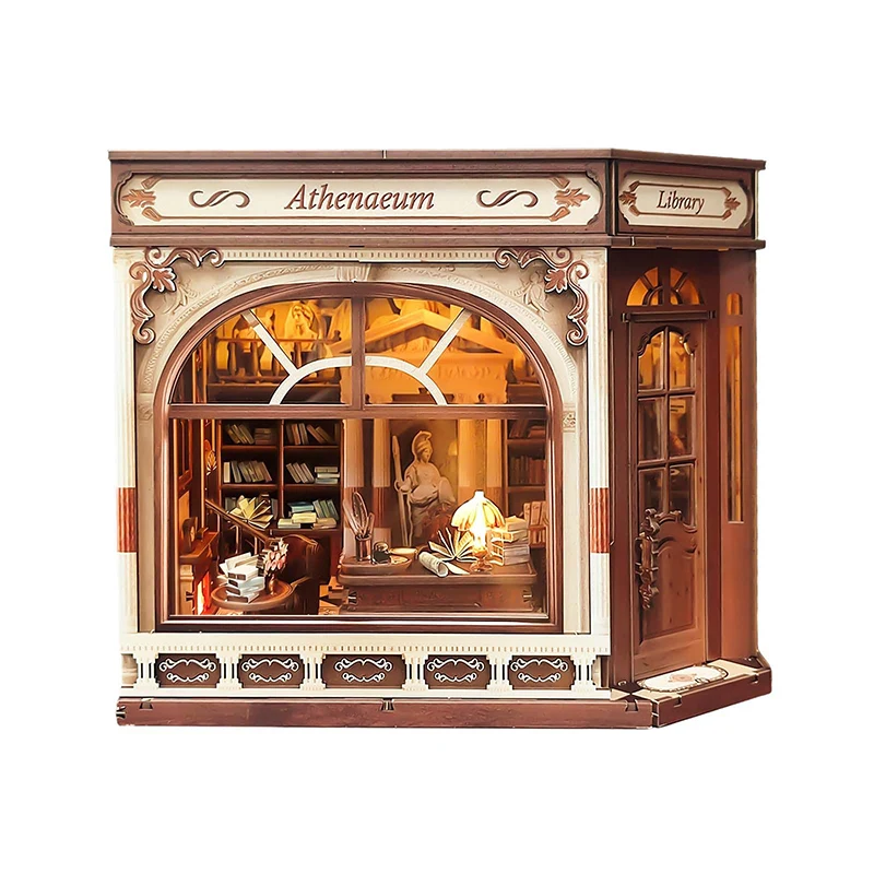 DIY Athena Study Wooden Dollhouse Miniature Furniture Kit 3D Retro Building Model  Assemble Toy Child Adult Christmas Gift Casa