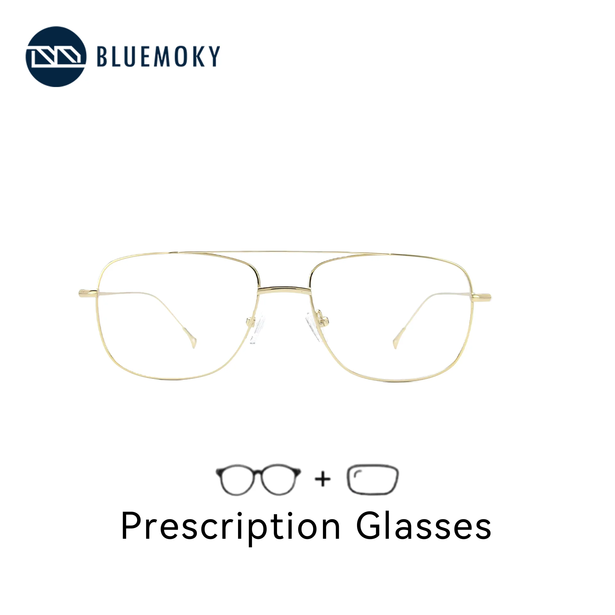 

BLUEMOKY XL Size Pure Titanium Prescription Eyeglasses Pilot Frame Progressive Lenses With Blue Light Blocking For Men And Women