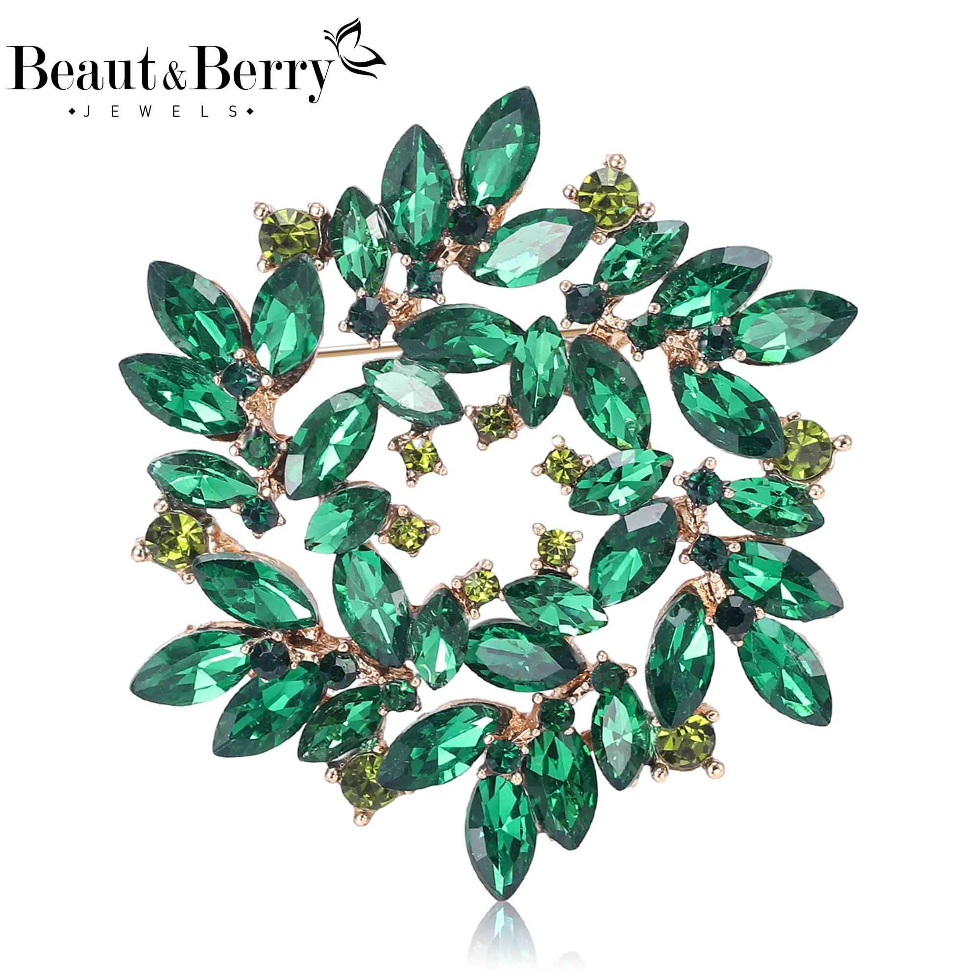 Beaut&Berry Luxury Rhinestone Wreath Brooches for Women Unisex Plant Pins Casual Party Jewelry Accessories Gifts Decoration
