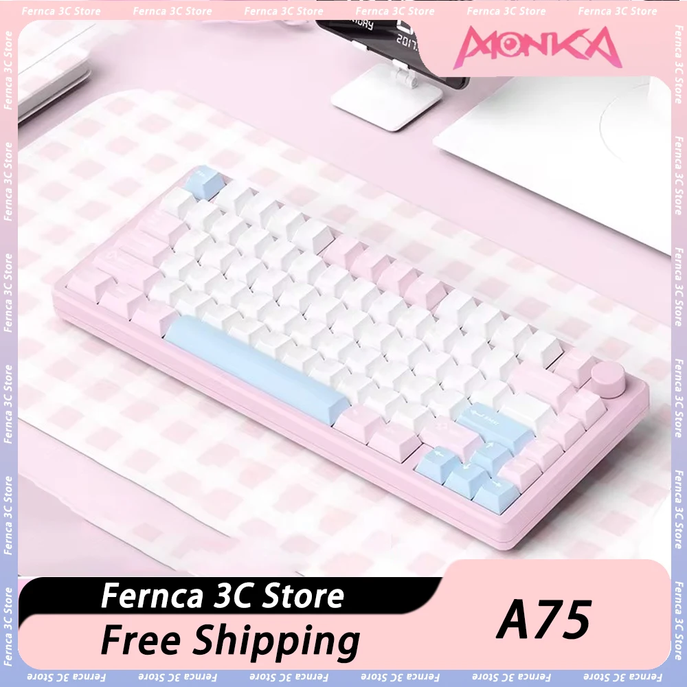 

Monka A75pro Wireless Mechanical Keyboard 3 Mode Aluminum Alloy Gaming Keyboard Hot Swap RGB Gasket 81 Key Office Custom PC Gift