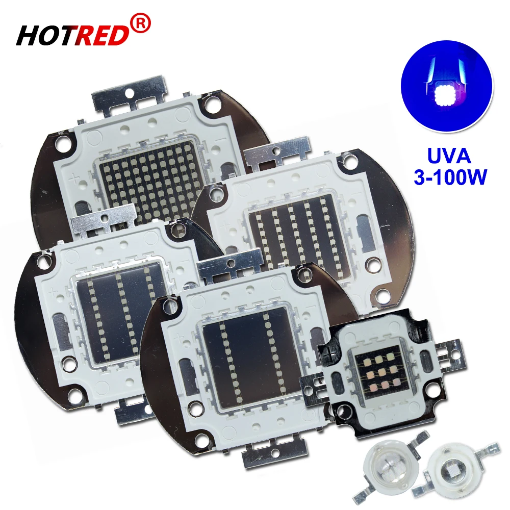 Fioletowy Chip LED UV 3W 5W 10W 20W 30W 50W 100W diody lampy UV o dużej mocy ultrafioletowy 365nm 375nm 385nm 395nm 400nm 410nm 420nm