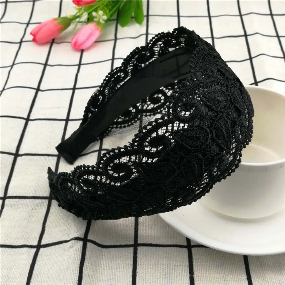 

Sweet Elegant Wide Side Flower For Girls Non Slip Korean Head Wrap Headband Lace Hairbands Women Hair Hoop