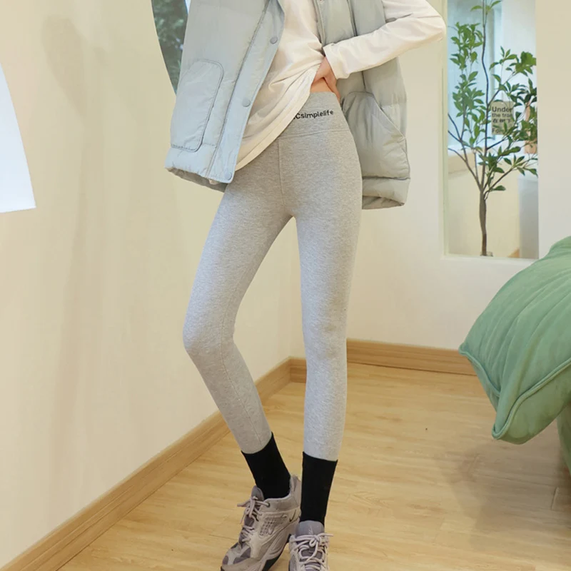 

High Waist Thicken Warm Leggings Women Autumn Winter Elastic Slim Fleece Bottoming Pants Ribbed Soft Comfortable Inner Wear Pant