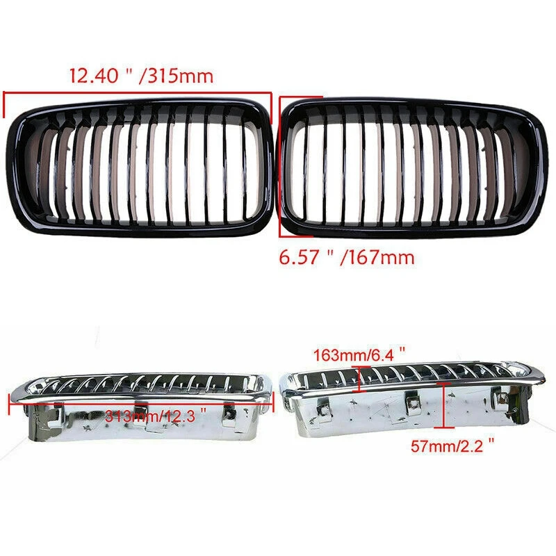 1Pair Chrome Front Bumper Kidney Grille Hood Grill Refit for BMW 7 Series E38 730IL/735I/725Tds/728I/750I Sedan 1998-2001