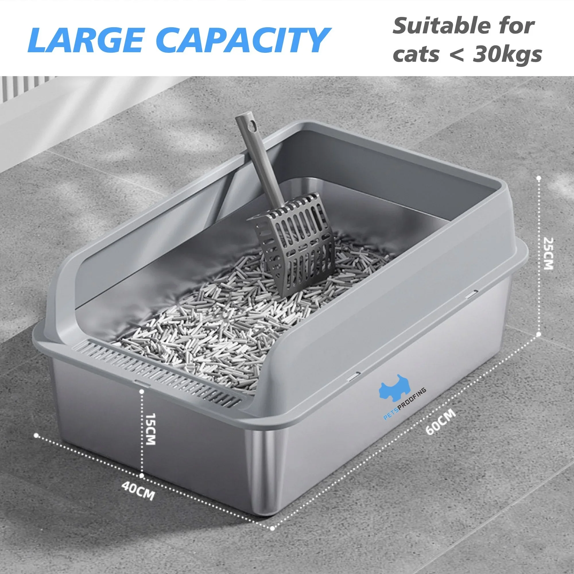 Stainless Steel Big Cat Litter Box Tray pet toilet litter basin with front Entry and Top Exit for cats pets