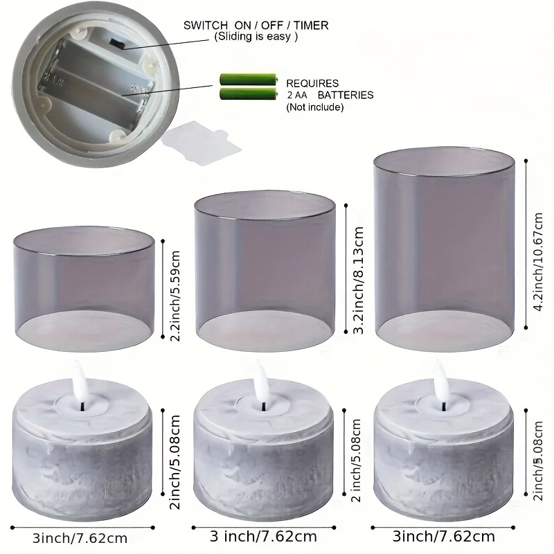 3 عبوات من الشموع عديمة اللهب LED مع قاعدة أسمنتية رمادية لديكور حفلات الهالوين وأعياد الميلاد وأعياد الميلاد
