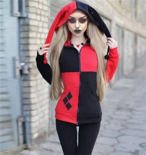 

Cosplay Hoodie Thin Jacket Adult Girls Halloween Stitching Hooded Clown Sweater Zipper Jacket