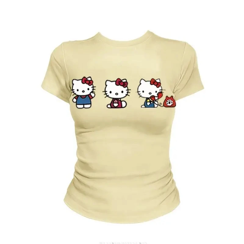 

Модная женская футболка с коротким рукавом Hello Kitty, красная, из ангоры, с принтом, летняя, в стиле аниме Sanrio