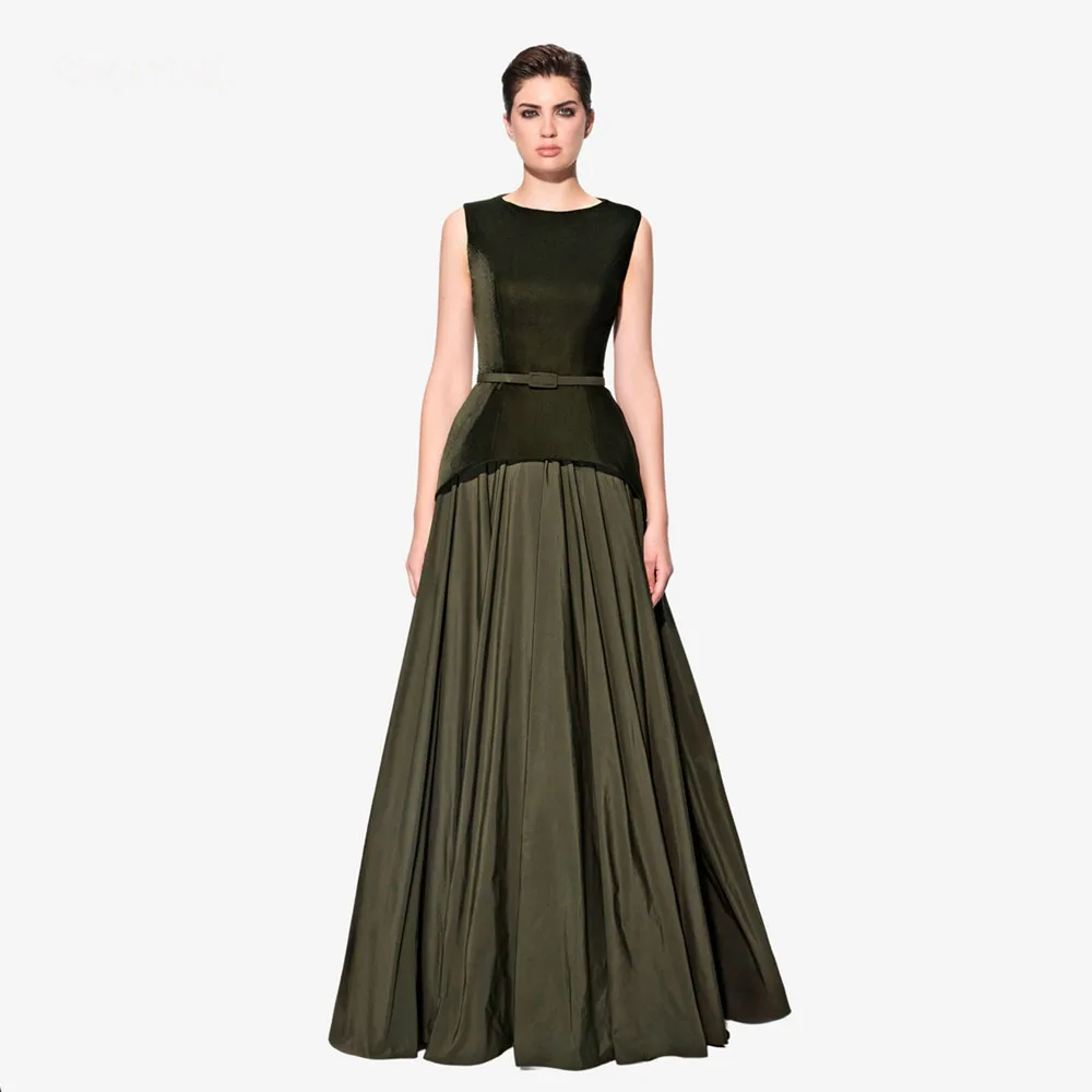 SPRAYING Patchwork Women Evening Dresses Scoop Collar Sleeveless Party Dresses Fashionable A Line Draped Banquet Gown