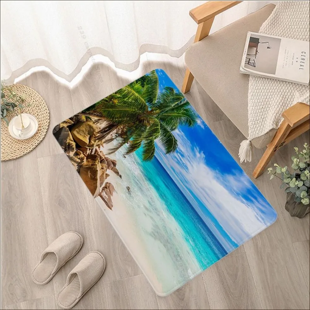 Sunny Green Tree Beach Print Floor Mat Door Mat Washable Non-Slip Living Room Sofa Chairs Area Mat Kitchen Doormat Area Rug