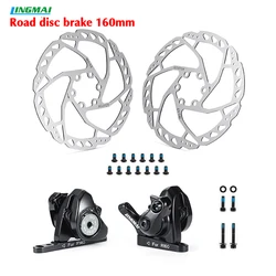 LINGMAI Road Bike Disc Brake Flat-mounted direct Caliper Mechanical Wire Pull Disc Brake Front Rear 160 mm Bicycle Parts