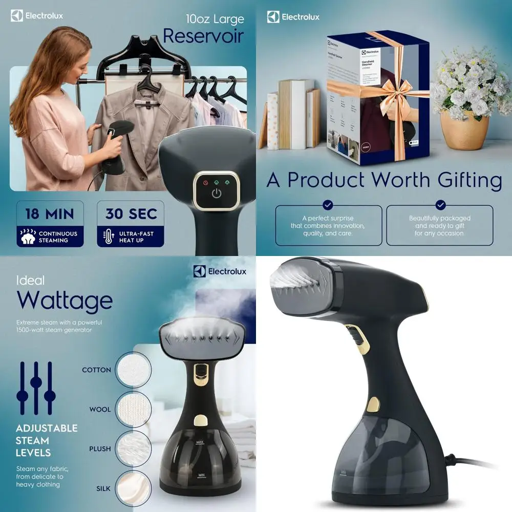 

Портативный ручной отпариватель для одежды 1500 Вт с функцией удаления ворса, быстрый нагрев, 18 минут работы, черный