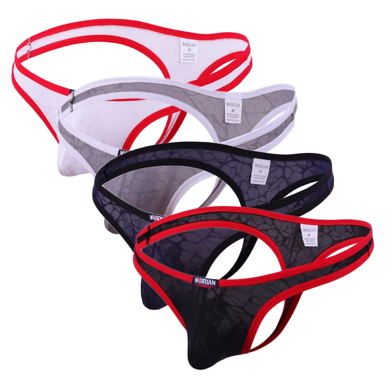 

4PCS Men Thongs Underwear Lace Breathable T-Back Elastic Hip Soft Sexy Underpants Lingerie Panties Underpants Hombre