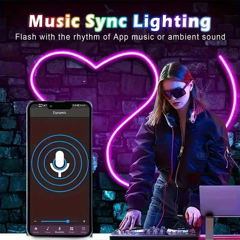 RGBIC LED Neon Strip Lights Music Sync App-Controlled Multi-Color Chase Light for Outdoor Trees Walls Steps & Pool Decor