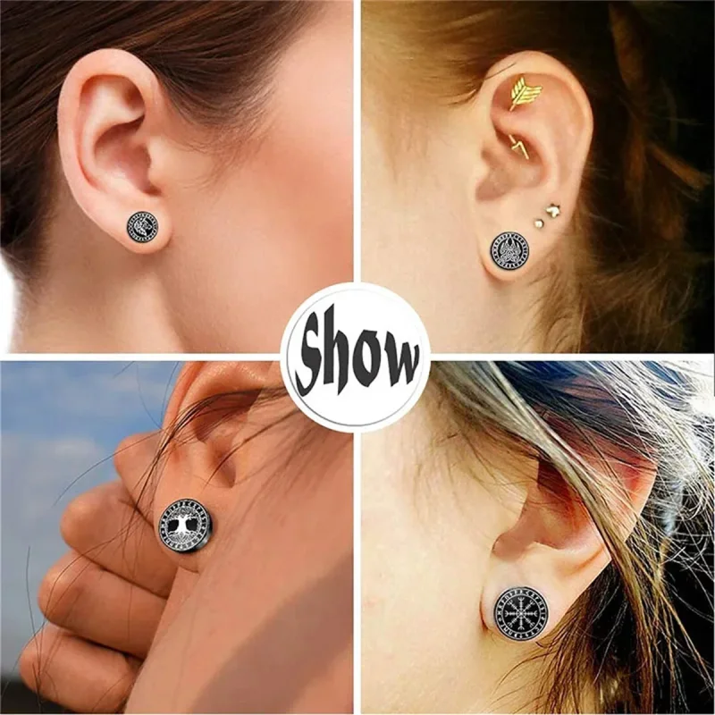 

EVISPOL 18G 316L Stainless Steel Viking Rune Stud Earrings for Men Women Punk Cartilage Tragus Helix Earring Piercing Jewelry