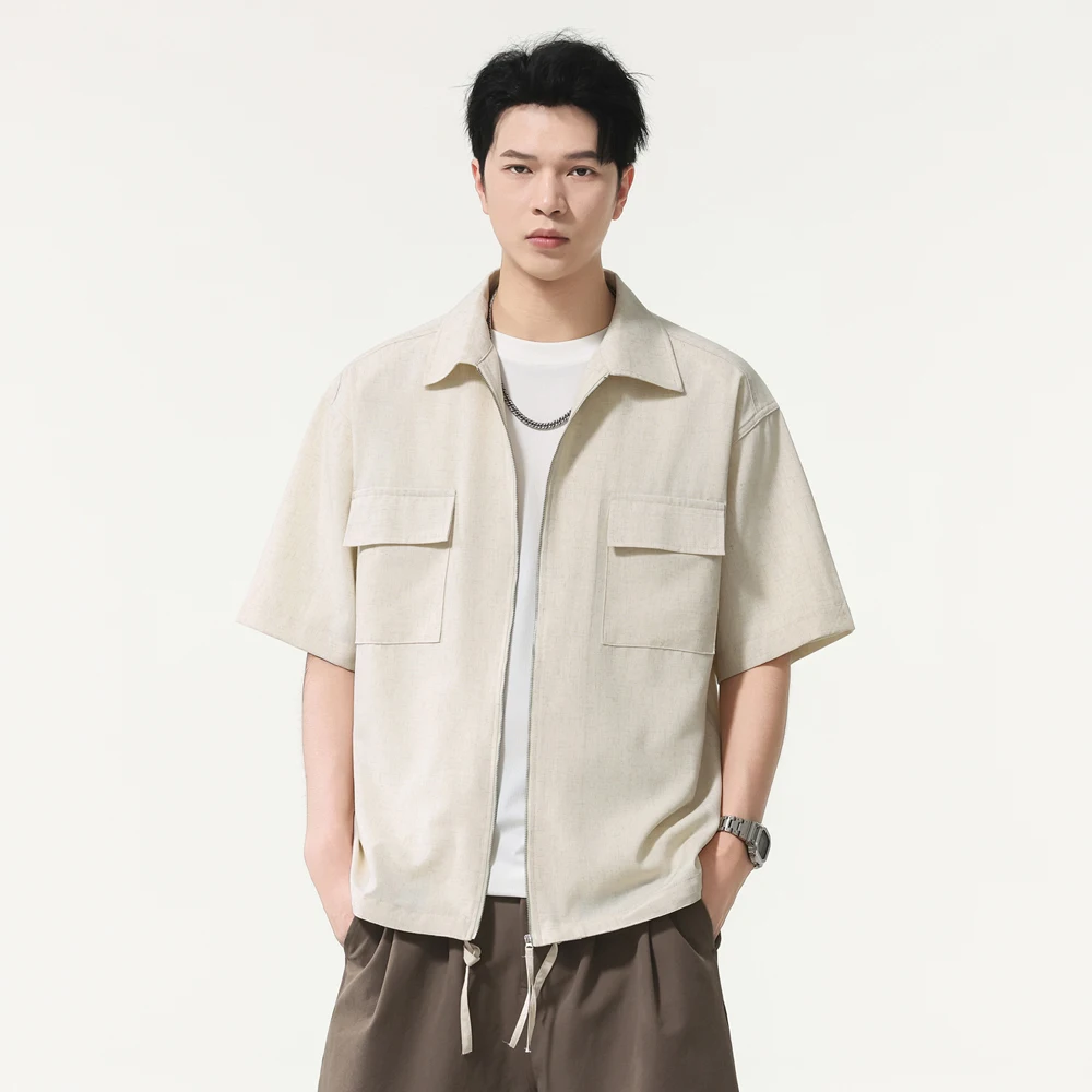 

Summer Short Sleeve Casual Shirt Men Outdoor Mountain Hiking Loose Casual Short Sleeve Zipper Cargo Shirts Tops