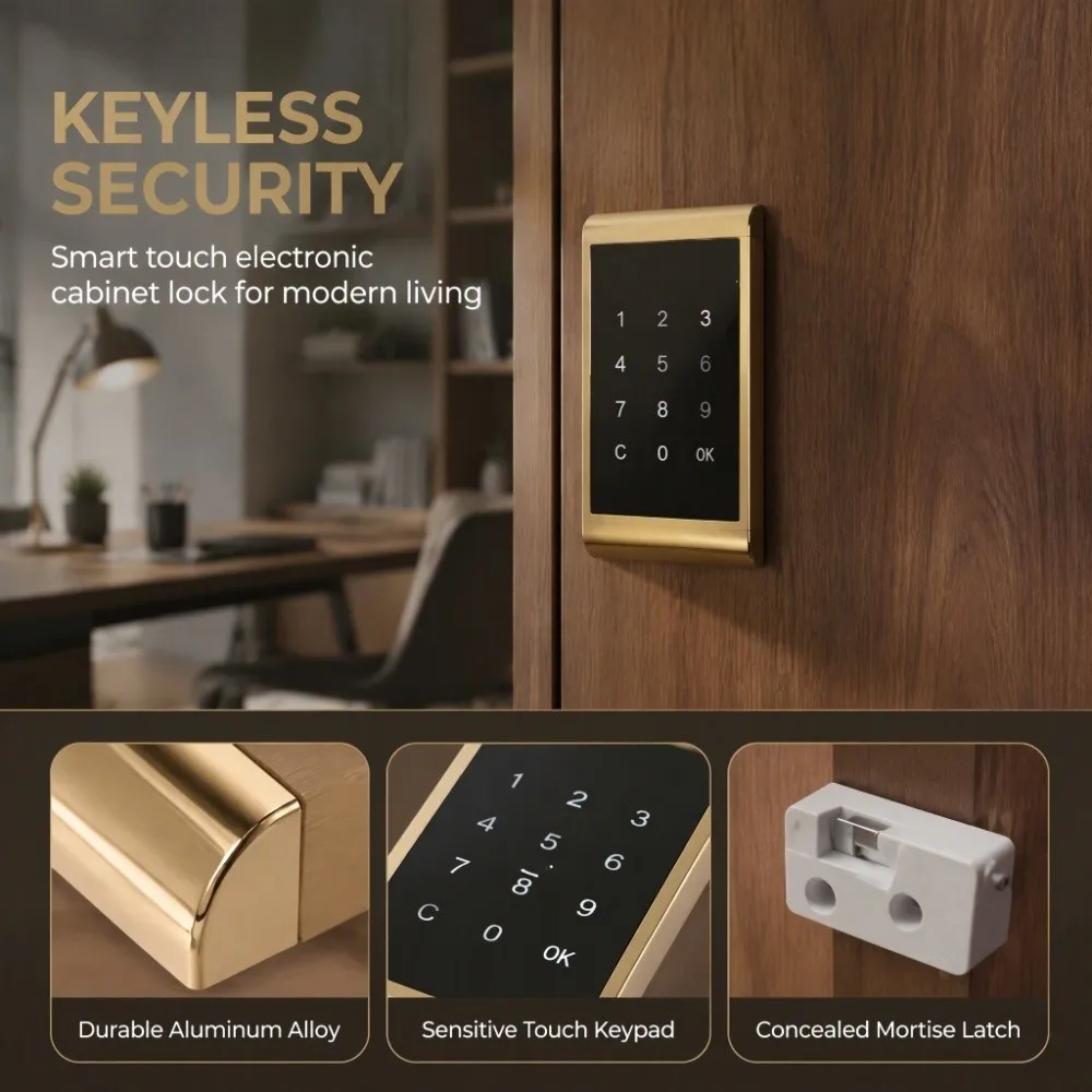 Convenient Touchscreen Keypad Touch Keypad Lock Gold Finish Keyless Electronic Security Lock Digital Coded Locker Office