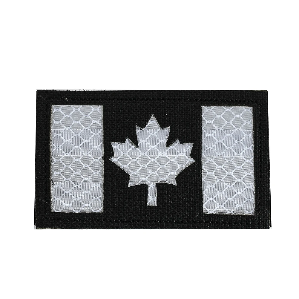 Canadian Flag Reflective Cloth Sticker Magic Patches Maple Leaf Flag Tactical Morale Badge Embroidery Sewing Accessories Craft