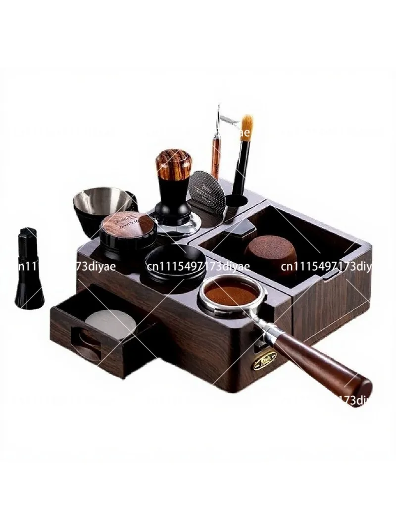 Espresso Coffee Press Base Set with Powder Spreader Tamper Italian Style Handle 3-Piece Barista Kit Storage Rack