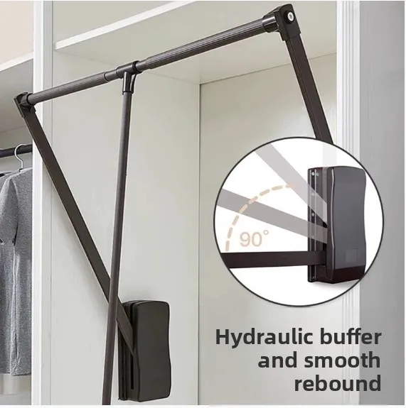 Adjustable Pull Down Wardrobe Hanger, Telescopic Lift Flip Clothes Rail