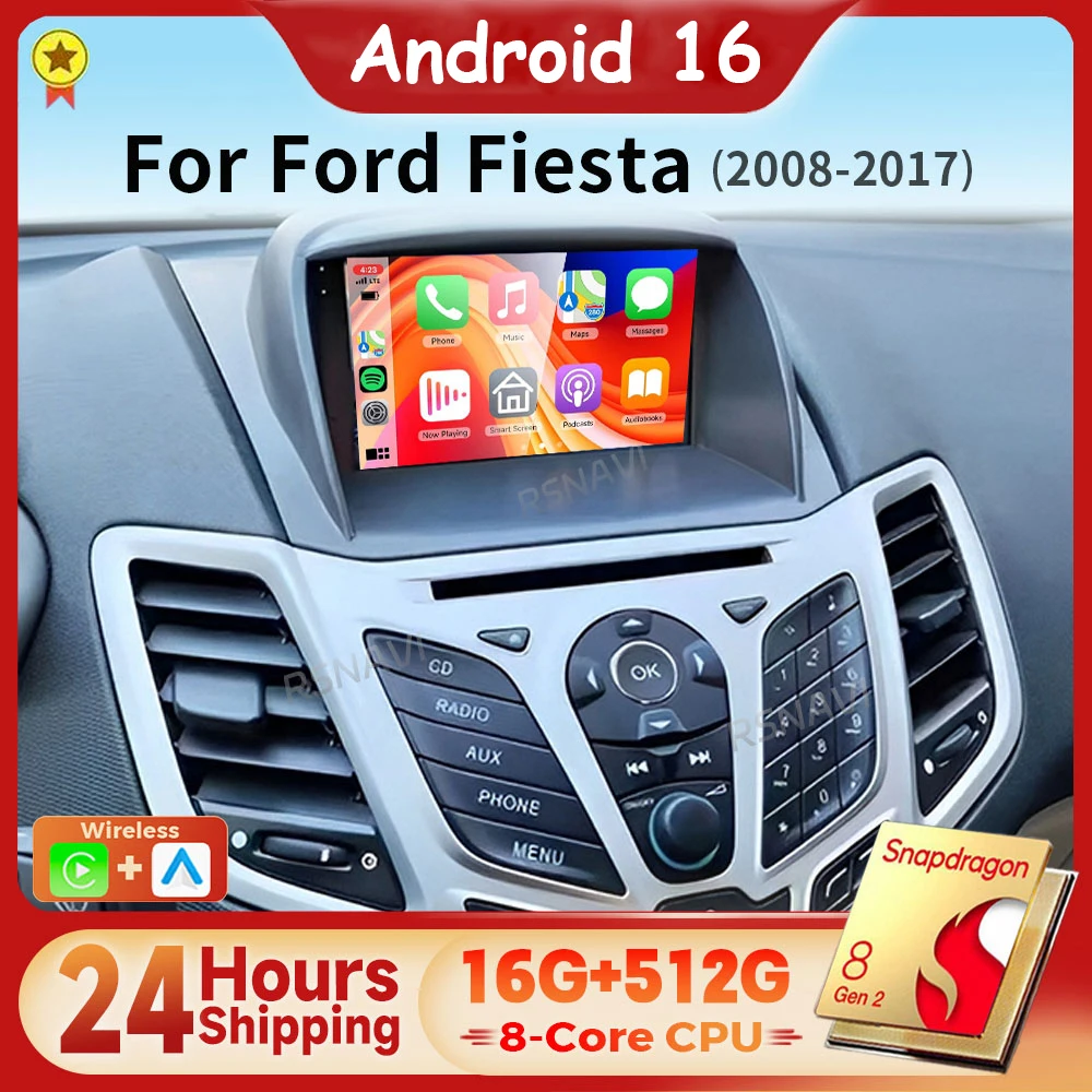 Android 16 Carplay Auto WIFI+4G Autoradio Multimedia-Player für Ford Fiesta 2009 - 2017 DSP Autoradio Stereo 24-Stunden-Versand BT