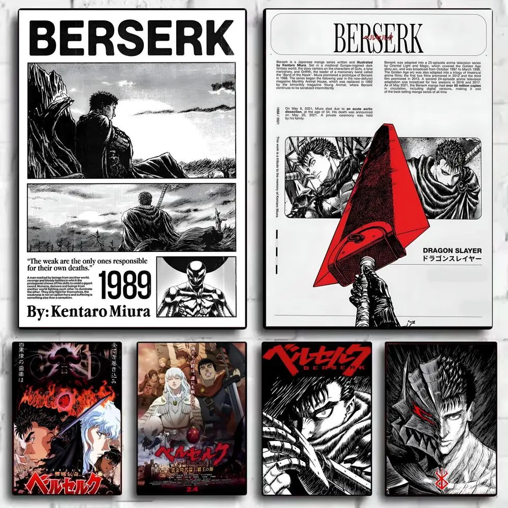 Classic Anime B_Berserk Poster Decorative Wall Art Stickers Mural Photo Print for Home Living Room Hallway Decor