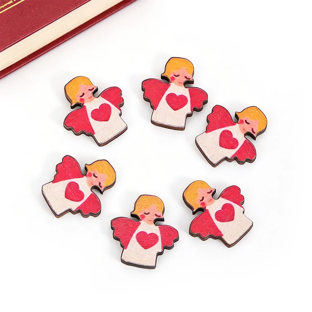 50pcs Mini Wooden Painted Angel Figurines Miniatures Guardian Angels Christian Prayer Blessings Christmas Decor Gifts DIY Button