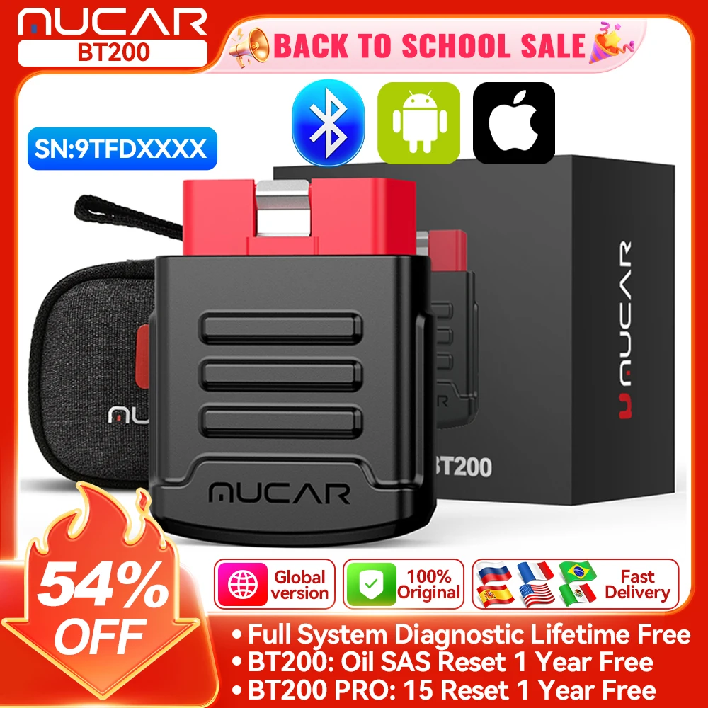 MUCAR BT200 BT200 PRO Auto-Diagnosegerät OBD2-Diagnosewerkzeug Vollsystem-Diagnosescanner für alle Fahrzeuge 15 Reset-Code-Lesegeräte