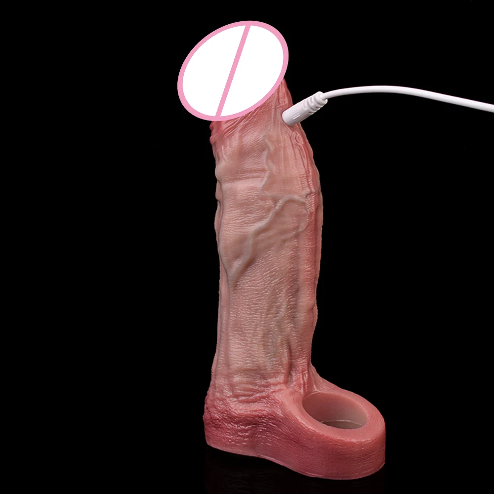 SXXY يهتز القضيب كم ملحقات الواقي الذكري سيليكون ذكر ديك موسع غمد مع 10 طرق الاهتزاز لمتعة الأزواج #5