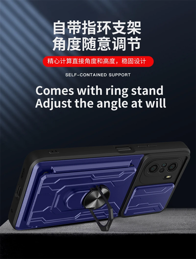 For xiaomi poco f3 case slide card camera armor phone case for pocophone little poco f3 f 3 pocof3 f3poco car holder back cover - view 4