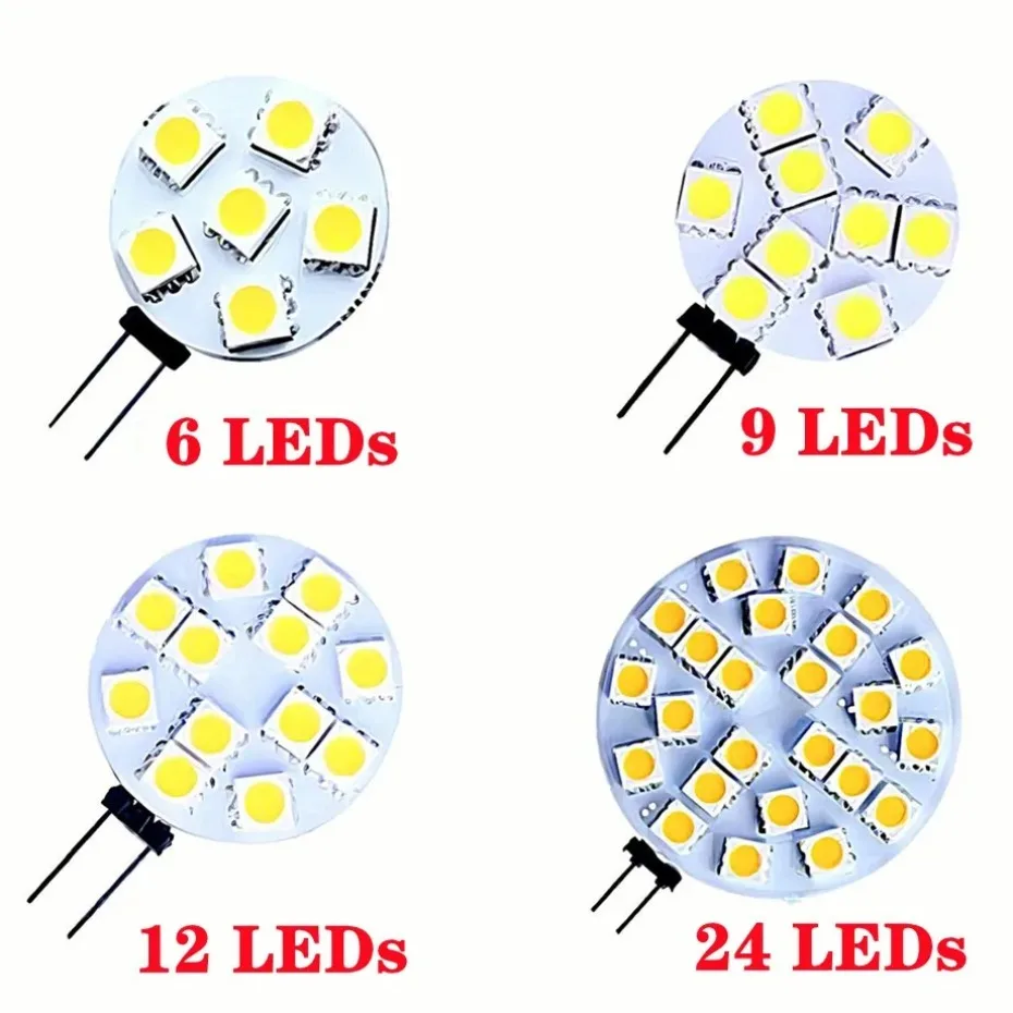 G4 소켓 5050 SMD LED 전구, DC 12V, 할로겐 바이 핀 램프 교체, LED 전구, 1.2W, 1.8W, 2.4W, 4.8W, 웜 화이트, 콜드 화이트 LED 조명