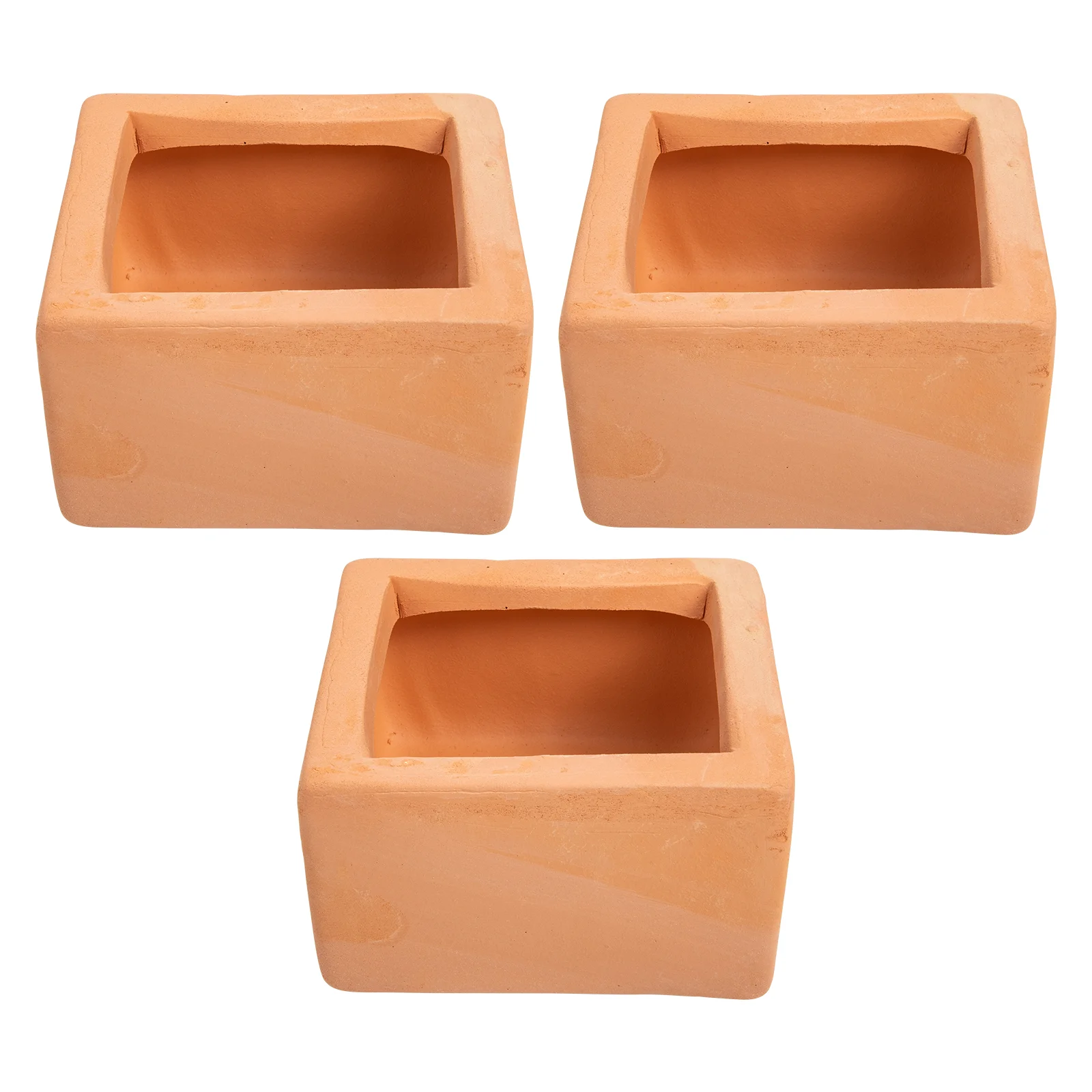 3 Pcs Square Terracotta Flower Pot Decor Unique Flowerpots Red Pottery Succulent Container Household Planters Small Chic