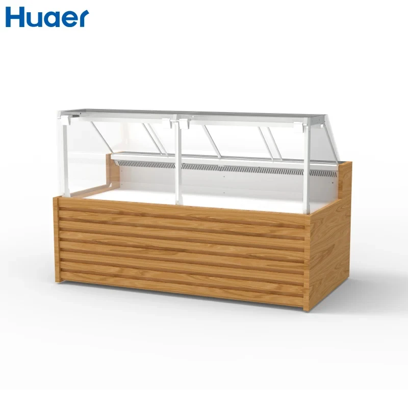 

custom.Ventilated Cooling Flat Self Serve Display Refrigerated Meat Counter with Vertical Glass Front