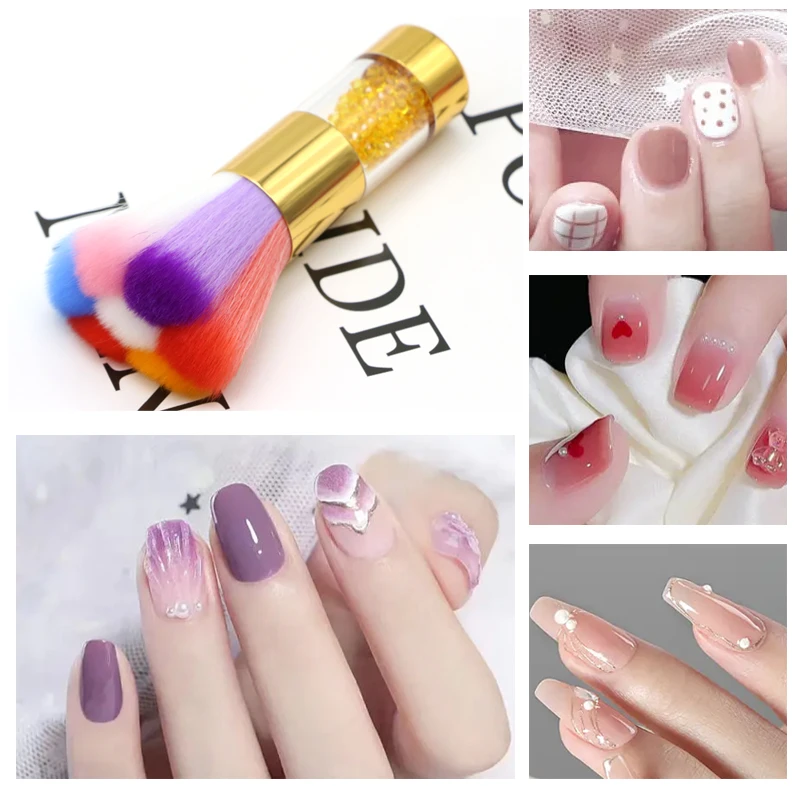 Rainbow Nail Art Dust Brush acrilico UV Gel Polish Powder Cleaning Tool Soft Glitter Powder Remover pennelli per trucco strumenti per Manicure