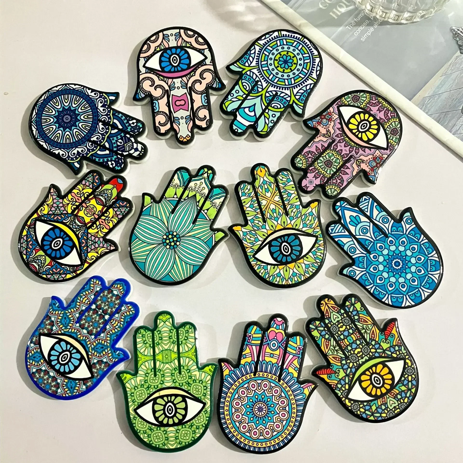 

Creative Ceramic Refrigerator Magnetic Stickers Hamsa Refrigerator Magnets Angel Eye Magnetic Fridge Magnets Home Decor