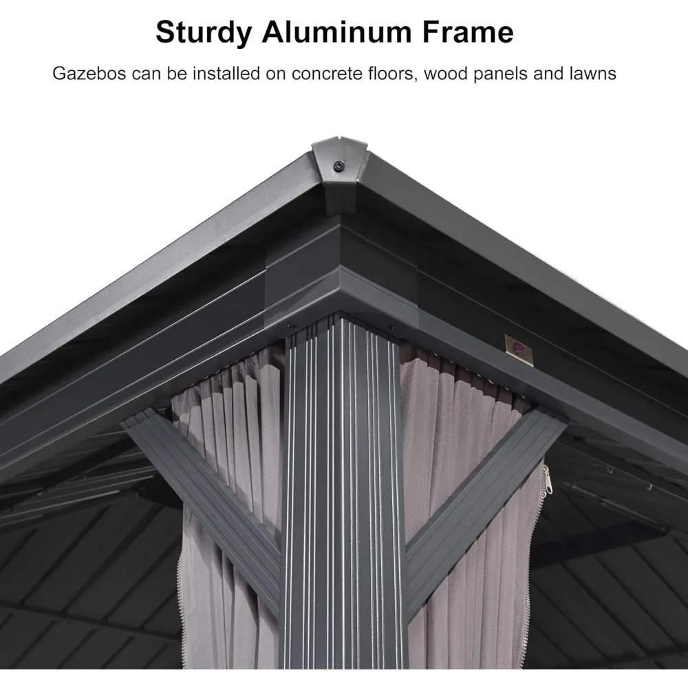 

12' X 14' Hardtop Gazebo Patio Hardtop Gazebo with Heavy Duty Galvanized Steel Double Roof for Patio Lawn Garden