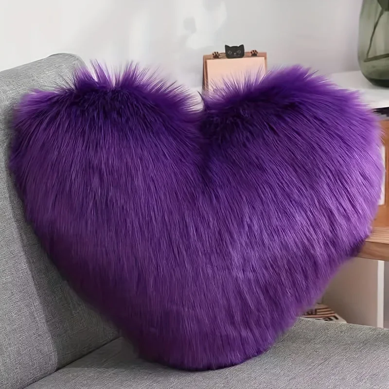 Heart Shaped Cushion Long Plush Throw Pillow with Insert Heart Lumbar Support Pillow