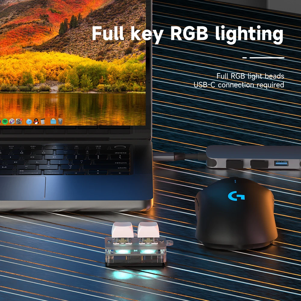 RGB 2 مفاتيح ماكرو برمجة لوحة مفاتيح صغيرة لألعاب فوتوشوب Hotswap برمجة لوحة المفاتيح نسخة لصق زر صغير Macropad