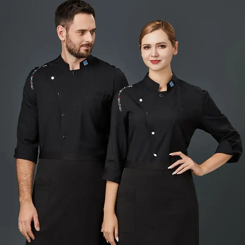 Mono de Chef de manga larga para hombre y mujer, uniforme de Chef de Chef, estrella de otoño, Hotel, restaurante, hornear, pastelería