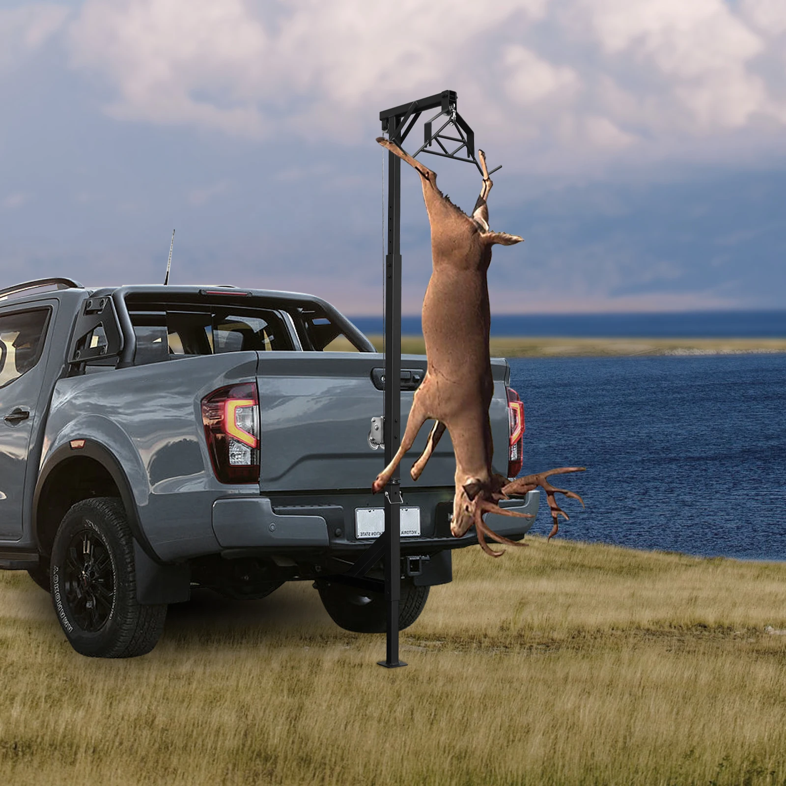 히치 장착 게임 호이스트 600lbs 용량 360 °   회전식 높이 조절 트럭 사슴 호이스트