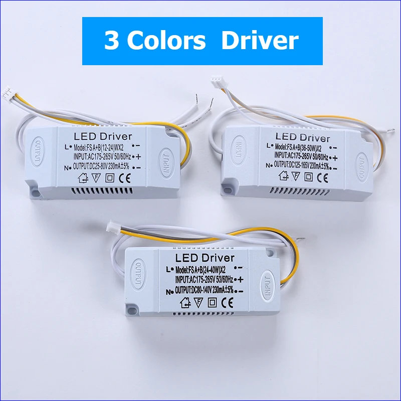 LED Driver 3 colors Adapter For LED Lighting AC220V Non-Isolating Transformer For LED Ceiling Light  12-24W/24-40W/36-50W