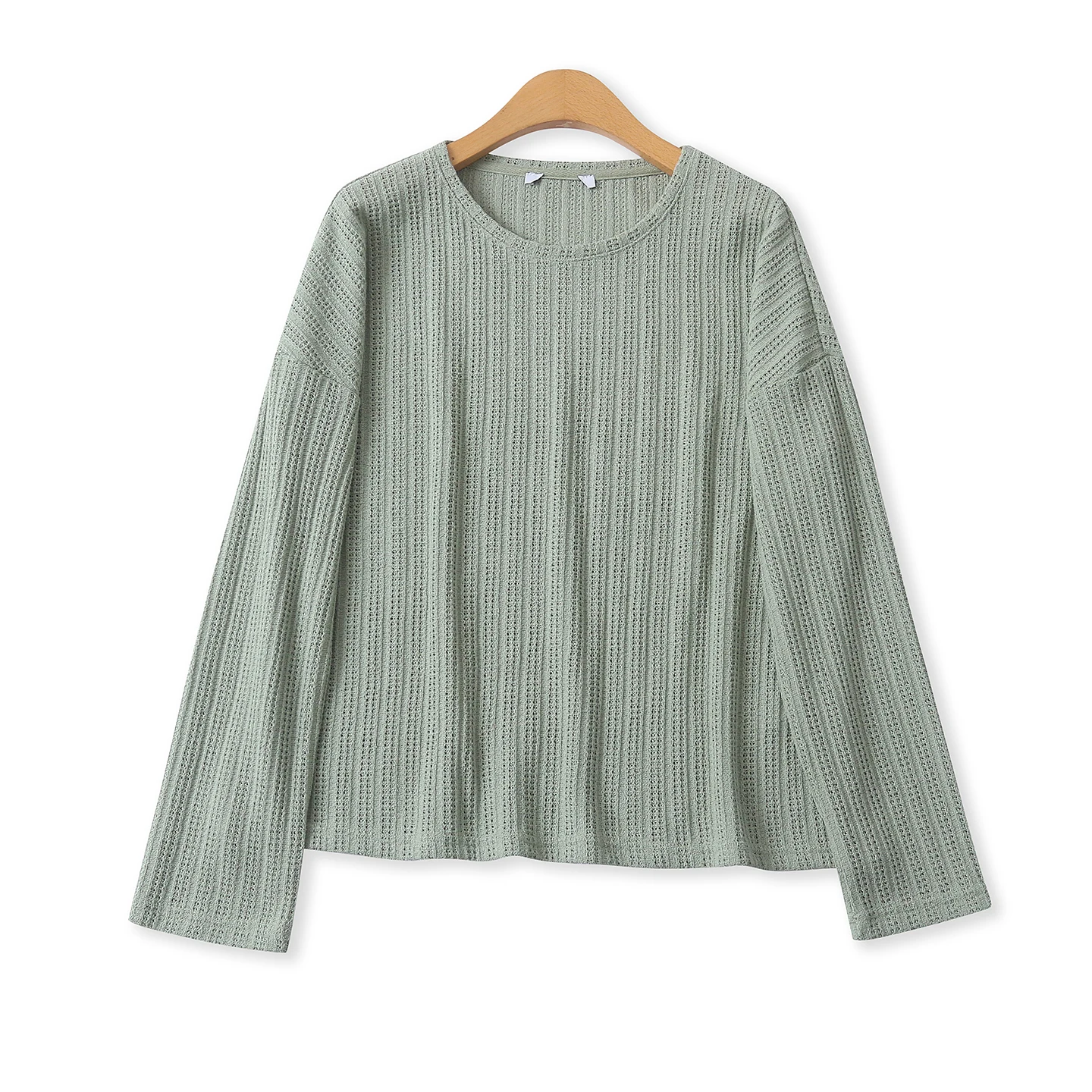 

Women's Loose Long Sleeve Knitted Hollow out round Neck Base Shirt Spring New Style Casual Fashion Versatile Comfortable Top