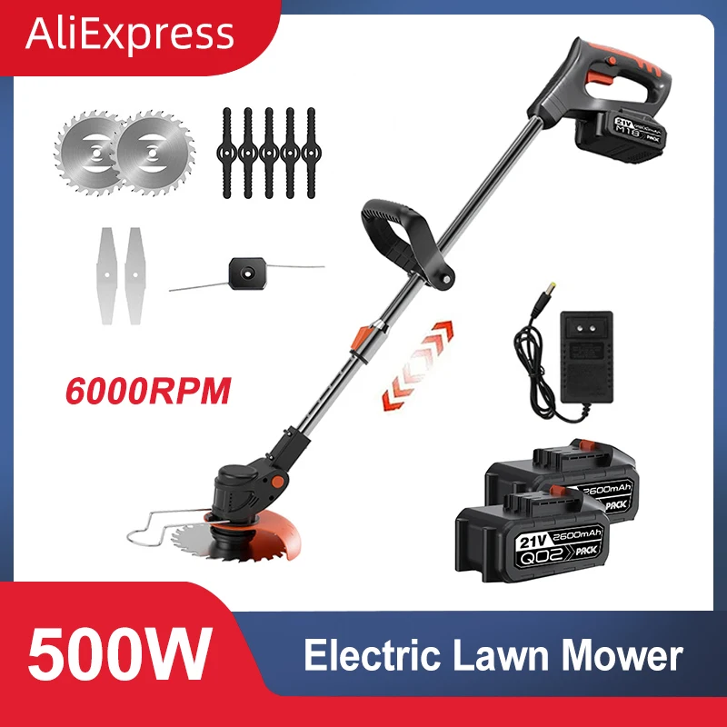 21V Cordless Grass Trimmer Adjustable Telescopic Handheld Electric Lawn Mower 2600mAh Rechargeable Lithium Battery Garden Tools